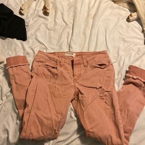 Pastel pink capris distressed